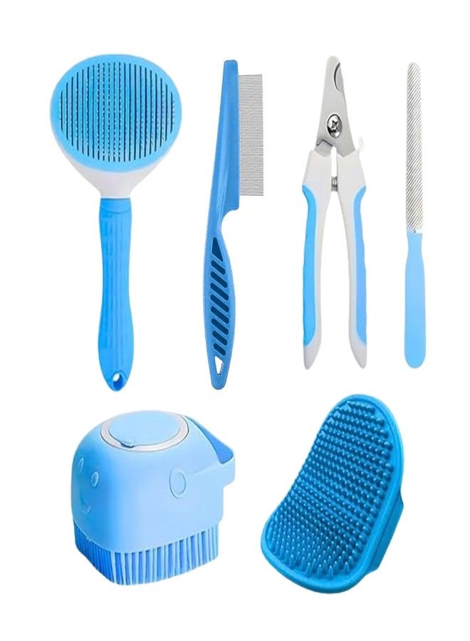 Agirav Pet Grooming Kit, Self-Cleaning Brush Shedding Kit with Nail Clipper, Flea Comb, Shampoo Bath Brush(Pack of 5) - Image 1